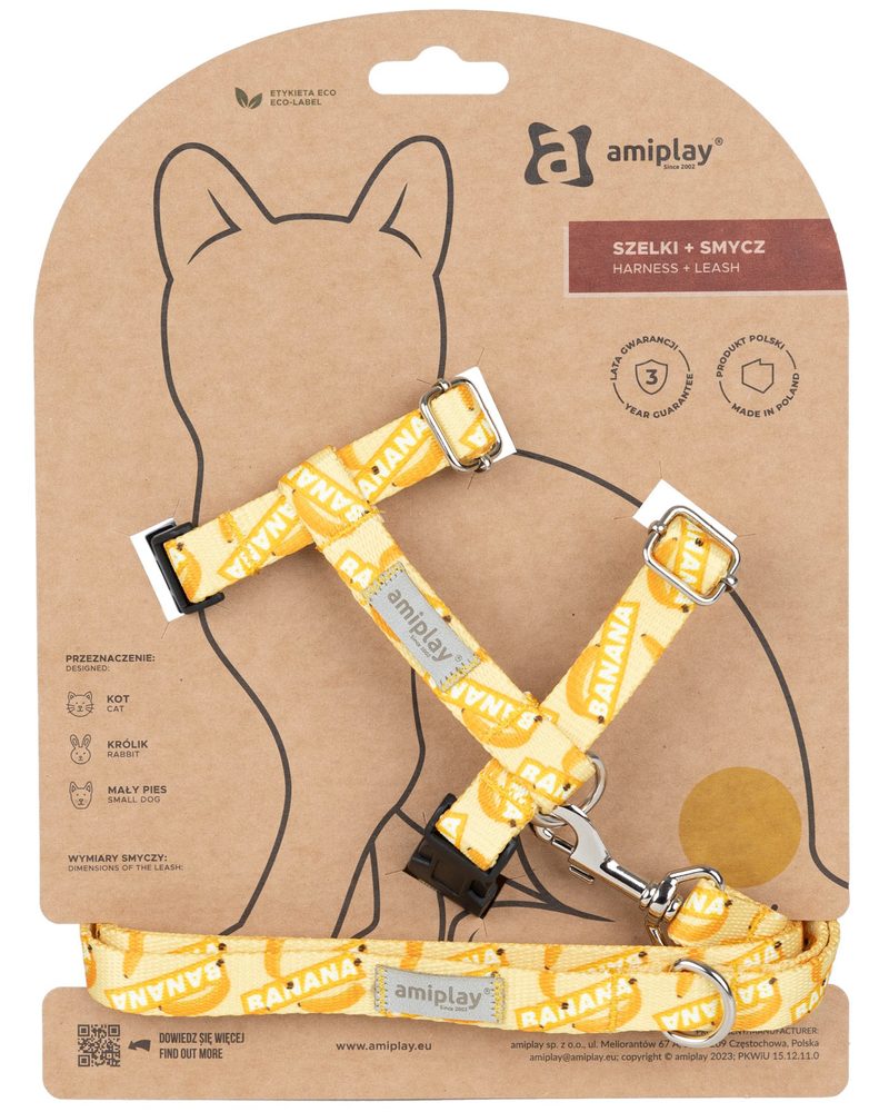 Amiplay Kšíry pro kočku s vodítkem BeHappyCat Banana