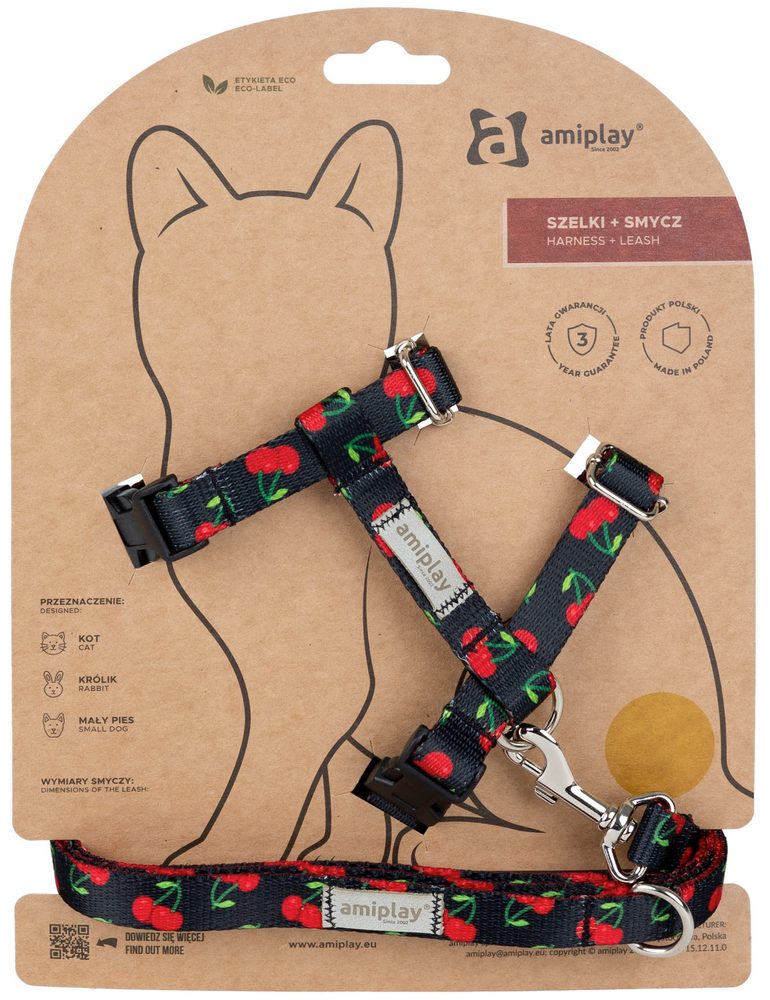 Amiplay Kšíry pro kočku s vodítkem BeHappyCat Cherry