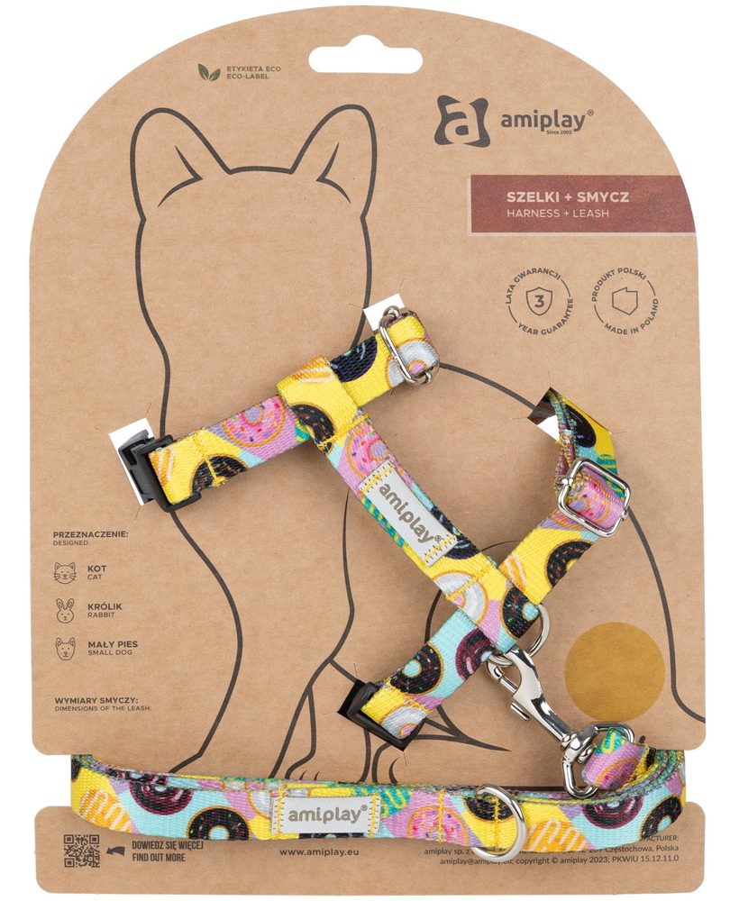 Amiplay Kšíry pro kočku s vodítkem BeHappyCat Donut | P58708