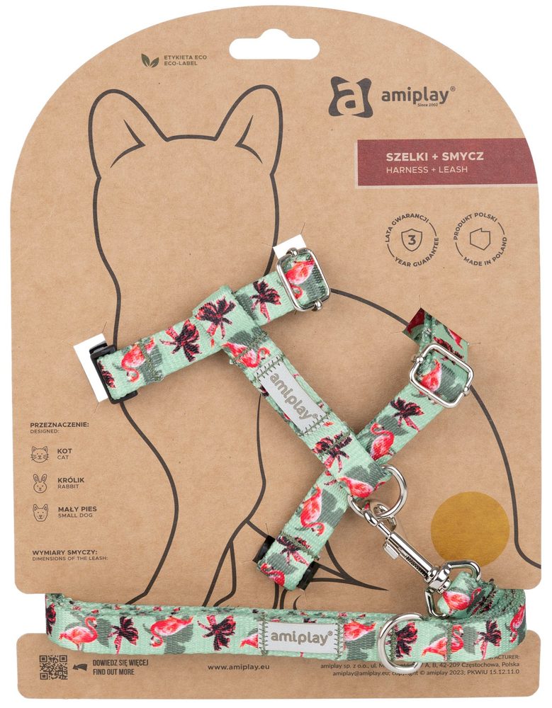 Amiplay Kšíry pro kočku s vodítkem BeHappyCat Flamingo | Postroje pro kočky | P58711