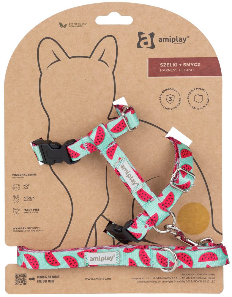 Amiplay Kšíry pro kočku s vodítkem BeHappyCat Watermelon | Postroje pro kočku | P58717