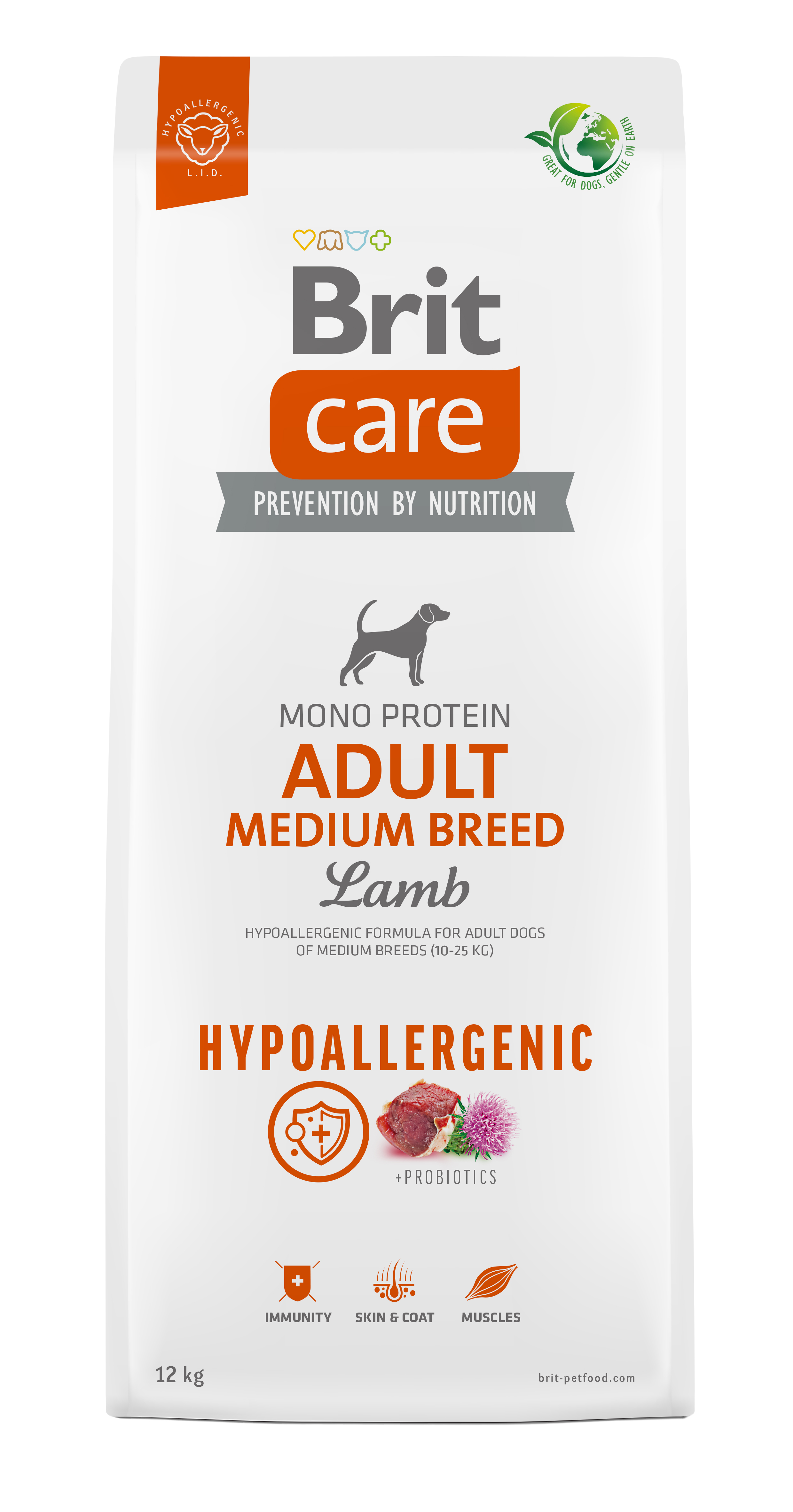Brit Care Dog Hypoallergenic Adult Medium Breed – Lamb and Rice 12 kg