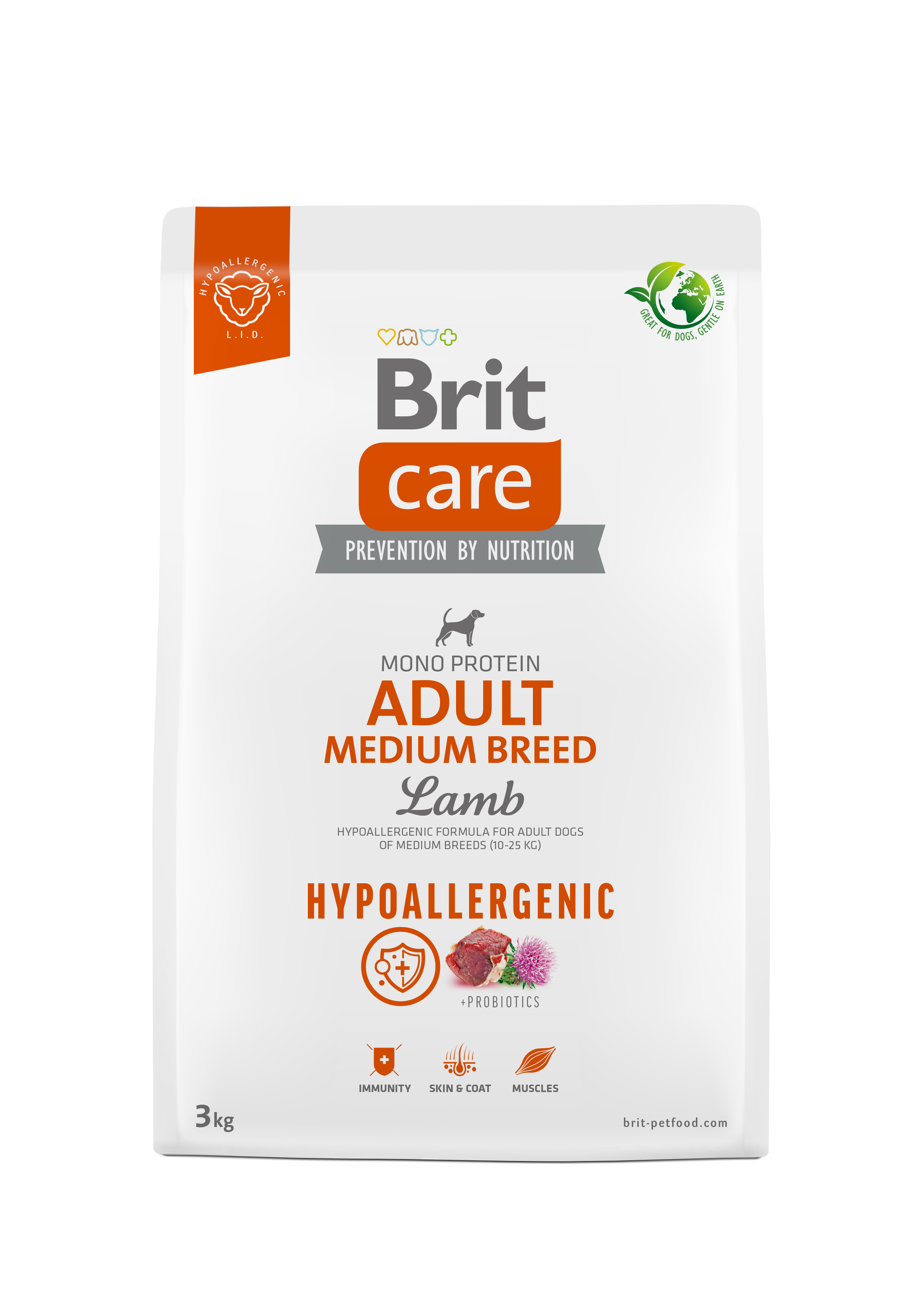 Brit Care Dog Hypoallergenic Adult Medium Breed – Lamb and Rice 3 kg