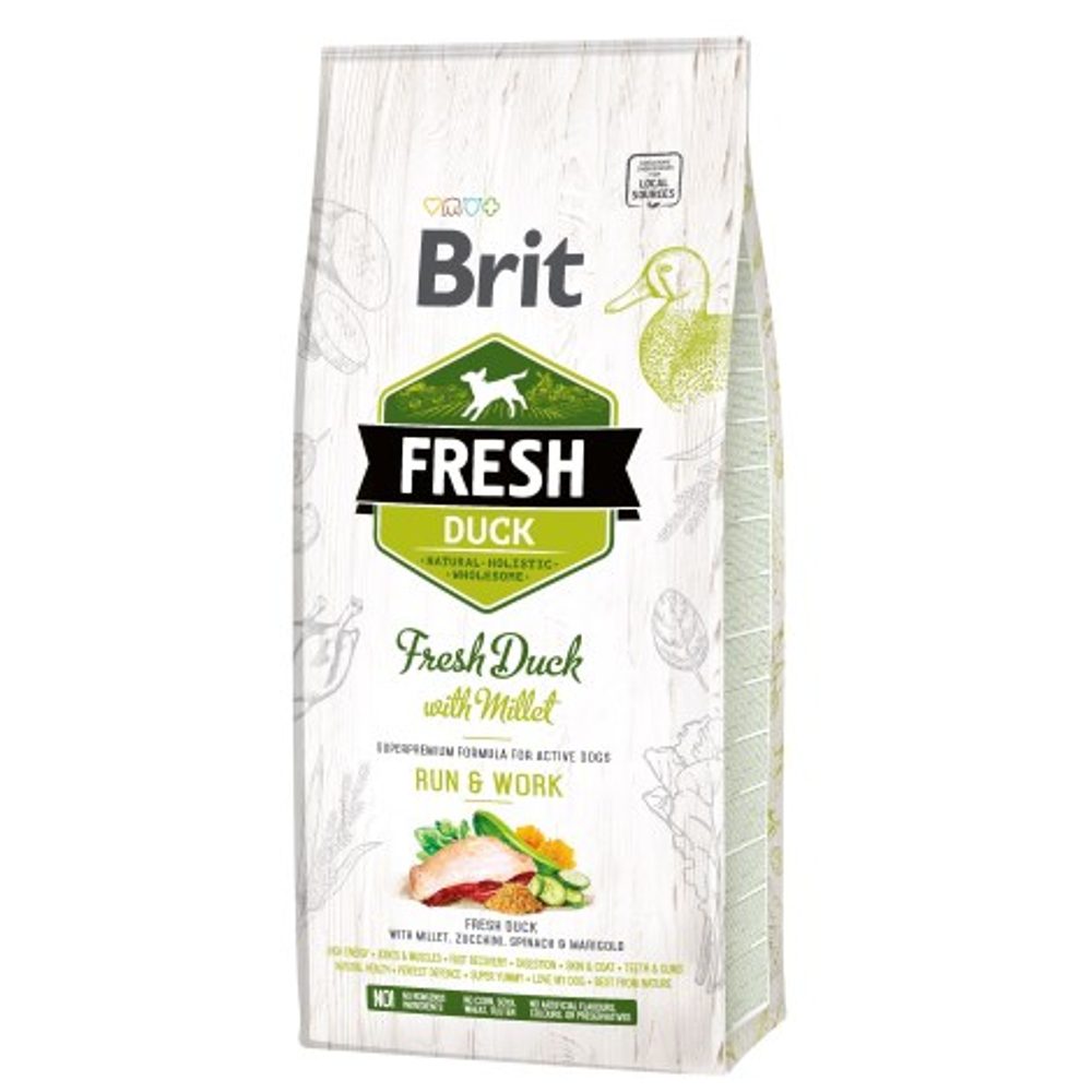 Brit Fresh Duck & Millet Adult Run & Work 12 kg | Granule pro psy