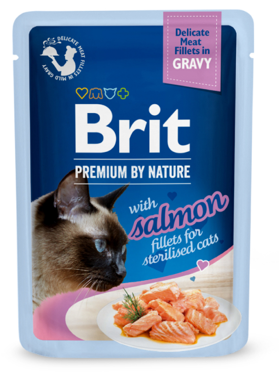 Brit Kap.Brit Prem.Cat Delic.Fillets in Gravy with Salmon for Sterilised 85 g
