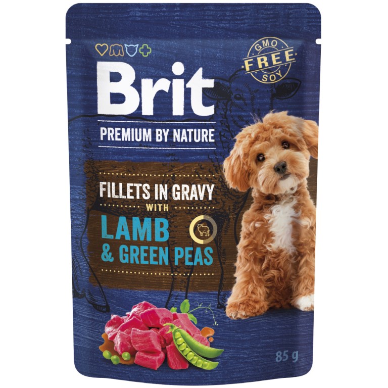 Brit Kap.Brit Premium by Nature Dog Fillets in Gravy with Lamb&Green Peas 85 g
