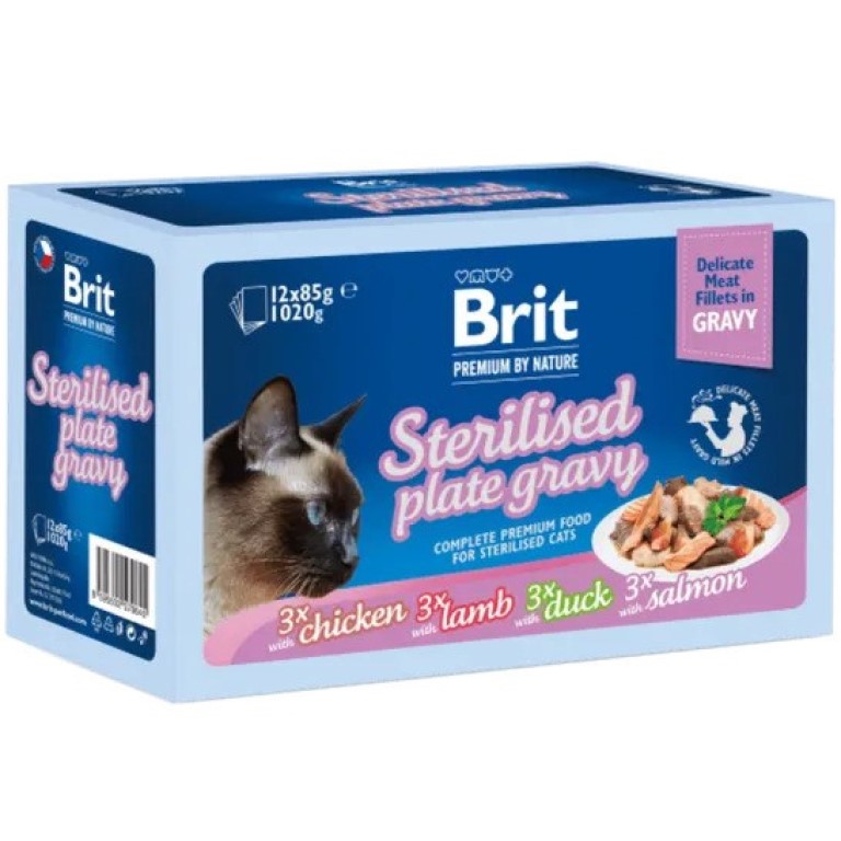 Brit Kap.Brit Premium Cat Delicate Fillets Gravy Family Plate Sterilised 1020 g (12 x 85 g)