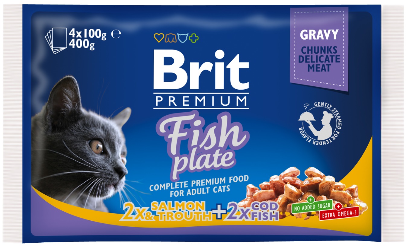 Brit Premium Cat Delicate Fillets in Gravy Cod fish Salmon and Trout 4 x 100 g