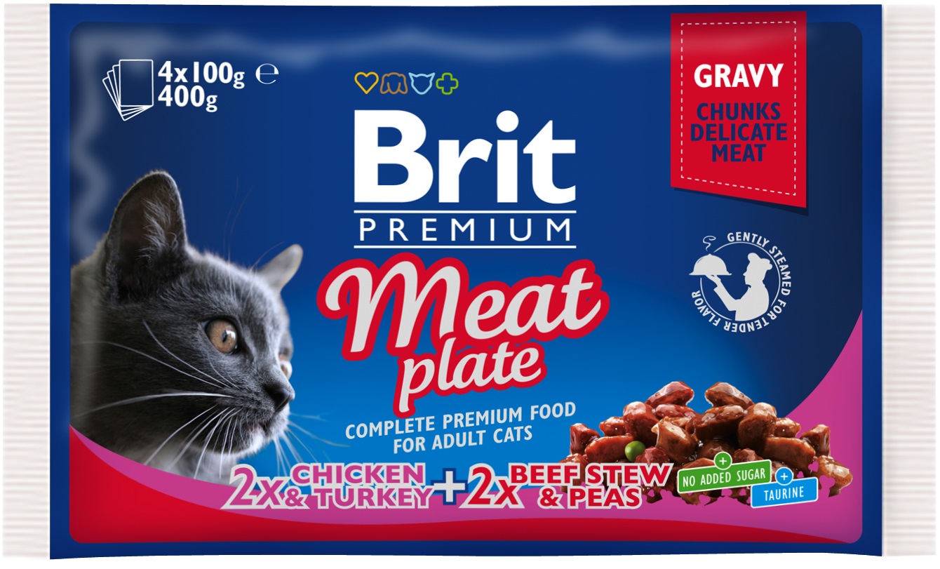 Brit Premium Cat Delicate Fillets in Gravy Turkey and Chicken Beef and Peas 4 x 100 g