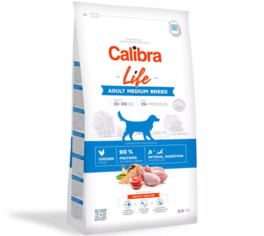 Calibra Dog Life Adult Medium Breed Chicken 2,5 kg | Granule pro psy | P57114