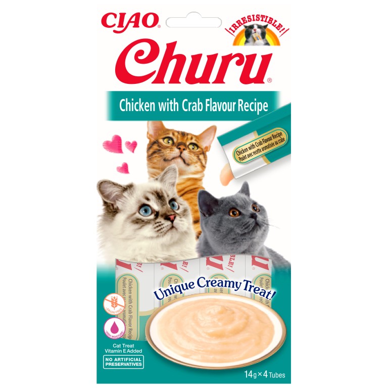 Churu cat masové pyré - kuře, krab 4x14g