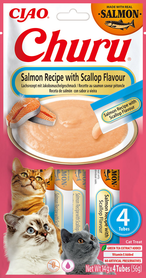Churu Cat masové pyré – losos, škeble 4×14g