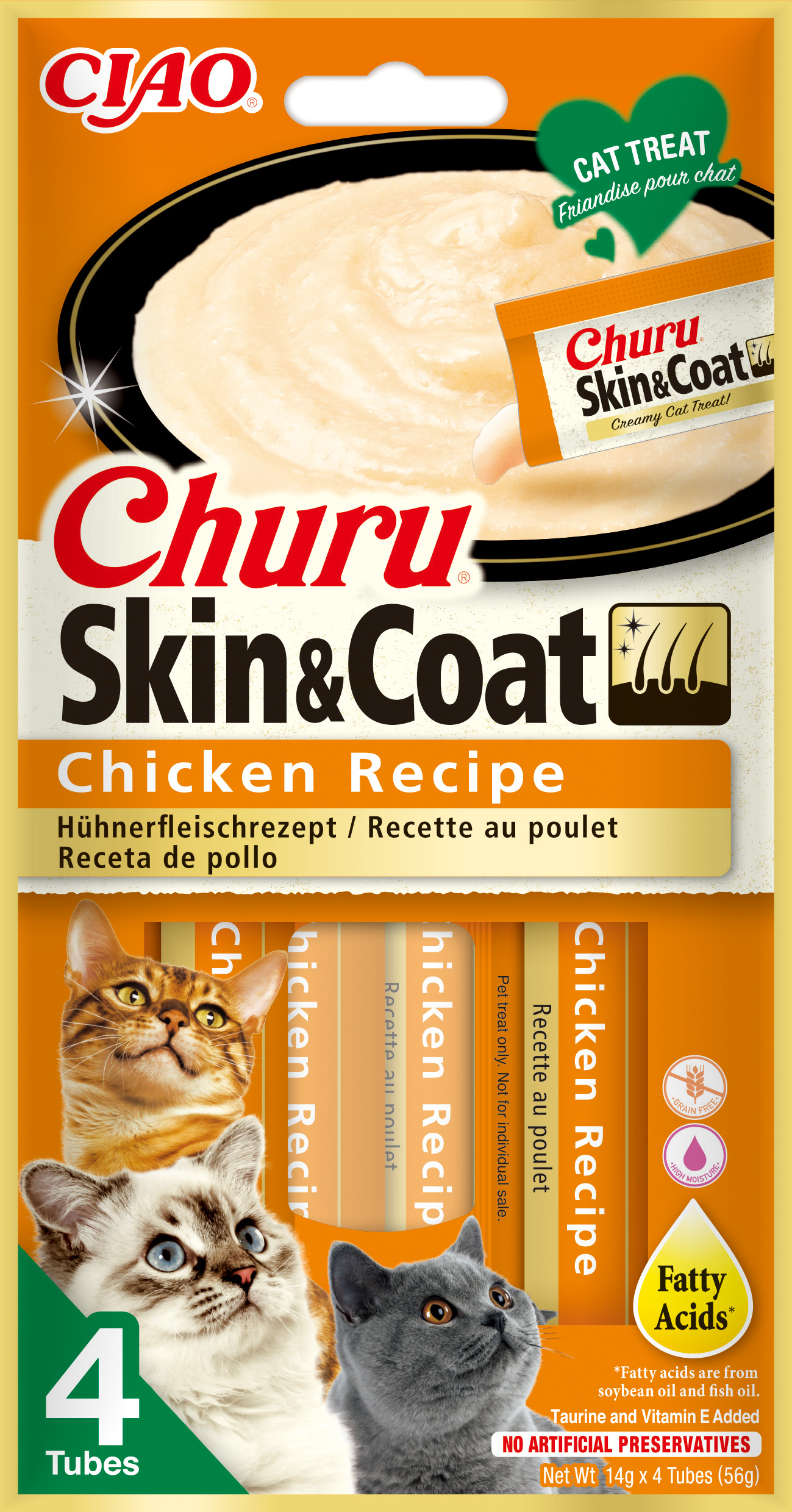 Churu cat masové pyré pro krásnou srst a kůži - kuře 4x14g