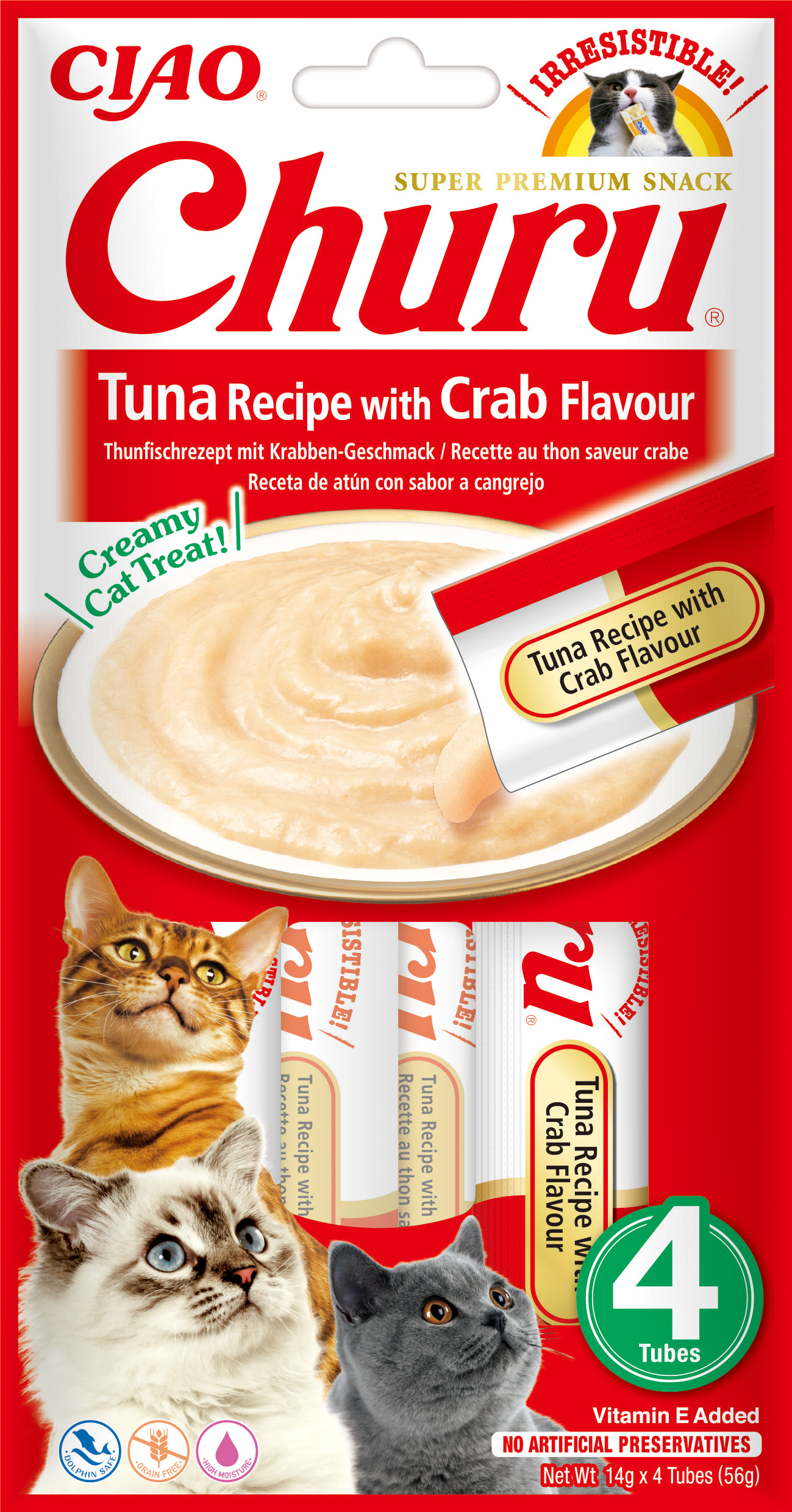 Churu cat masové pyré - tuňák, krab 4x14g