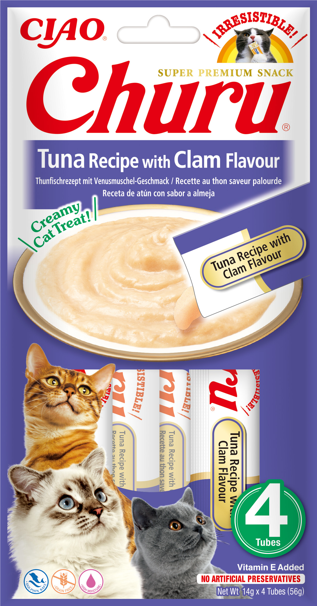 Churu cat masové pyré - tuňák, škeble 4x14g