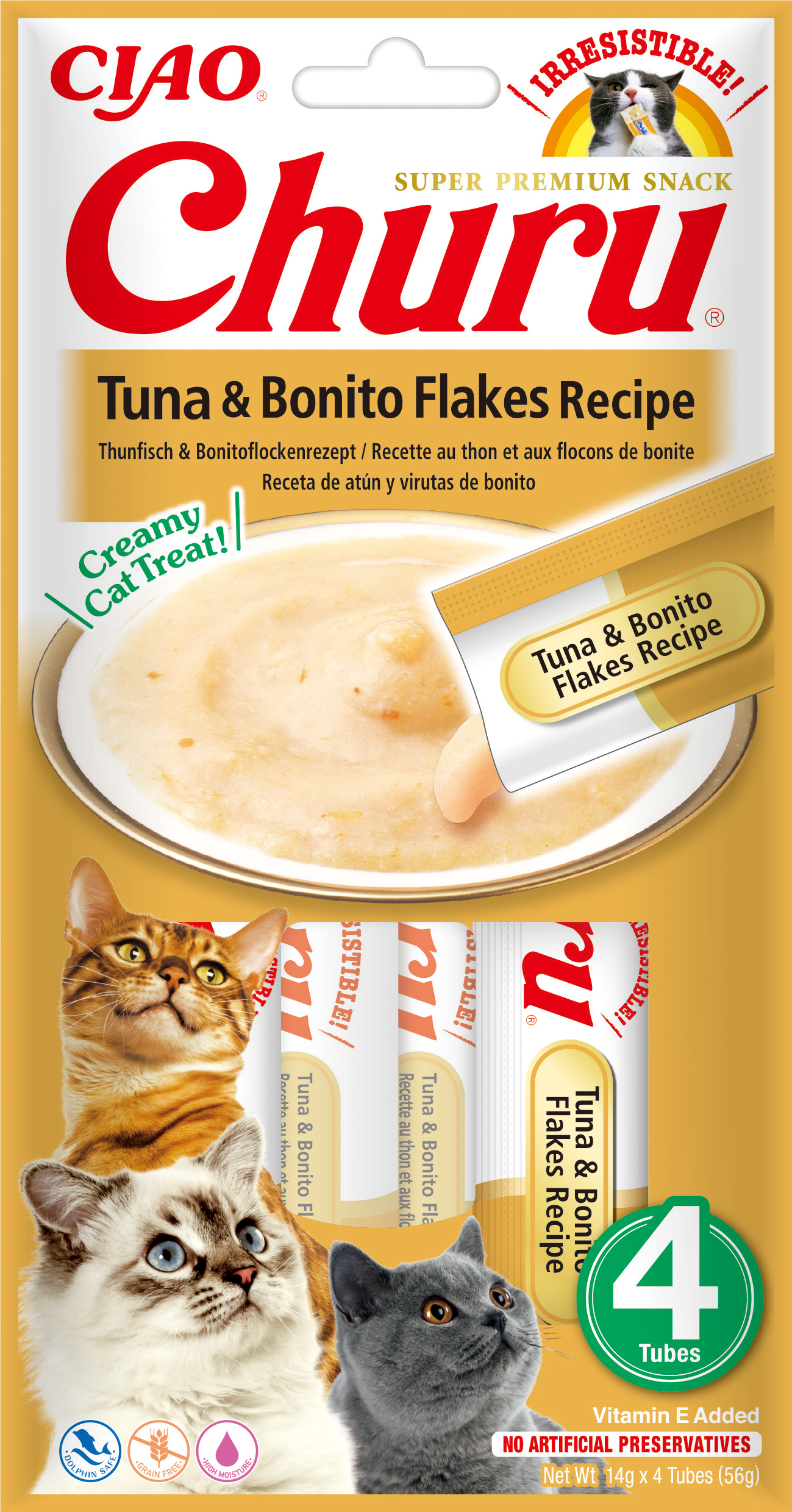 Churu Cat masové pyré – tuňák, tuňákové kousky 4x14 g