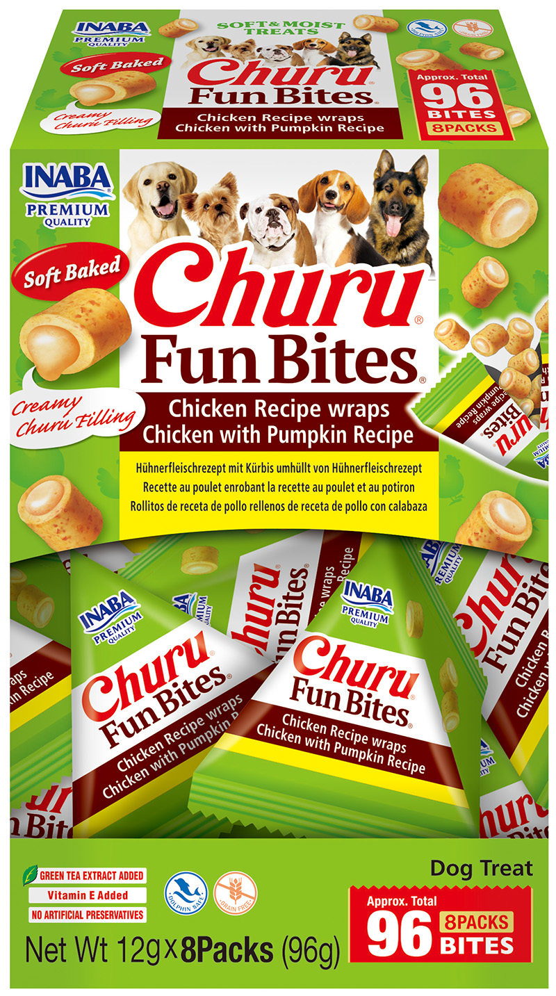 Churu Dog Fun Bites – kuřecí s náplní kuře s dýní 8x12g