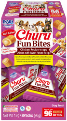 Churu Dog Fun Bites – kuřecí s náplní kuře se sladkou bramborou 8x12g
