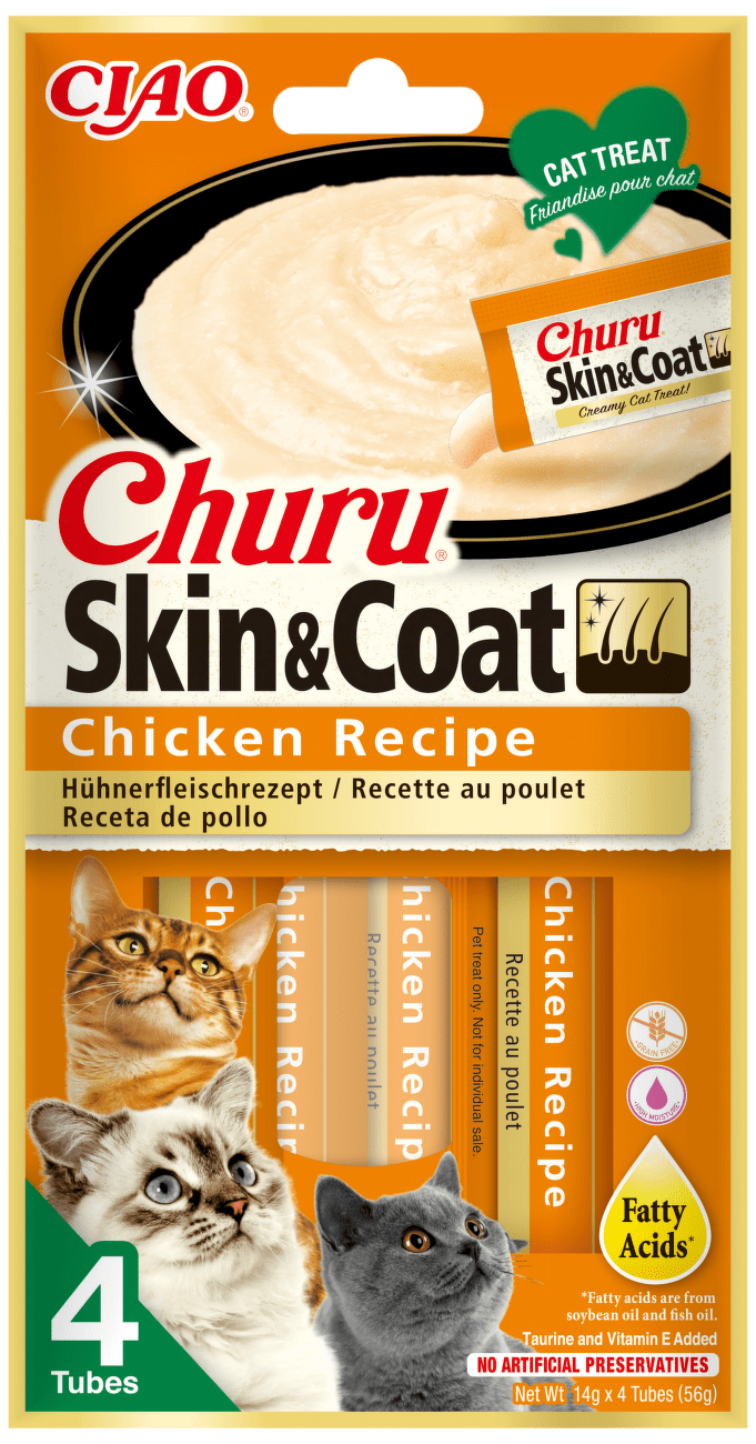Churu lízací pochoutka Skin & coat kuře 4x14g