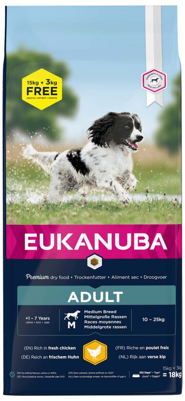 Eukanuba Adult Medium 15kg + 3kg zdarma
