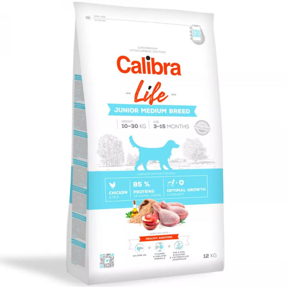 Expirace 23.3. 2026: Calibra Dog Life Junior Medium Breed Chicken 12 kg