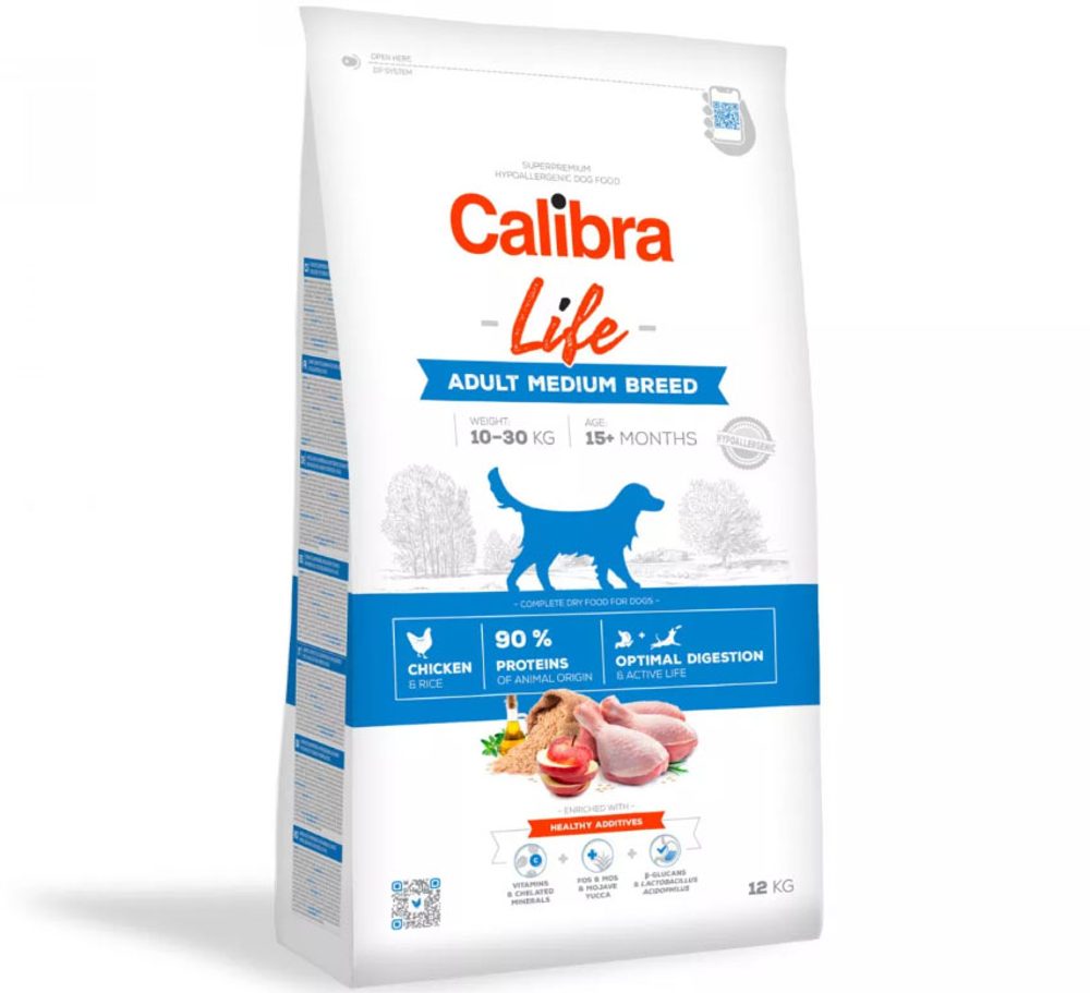 Expirace 29.5. 2026: Calibra Dog Life Adult Medium Breed Chicken 12 kg