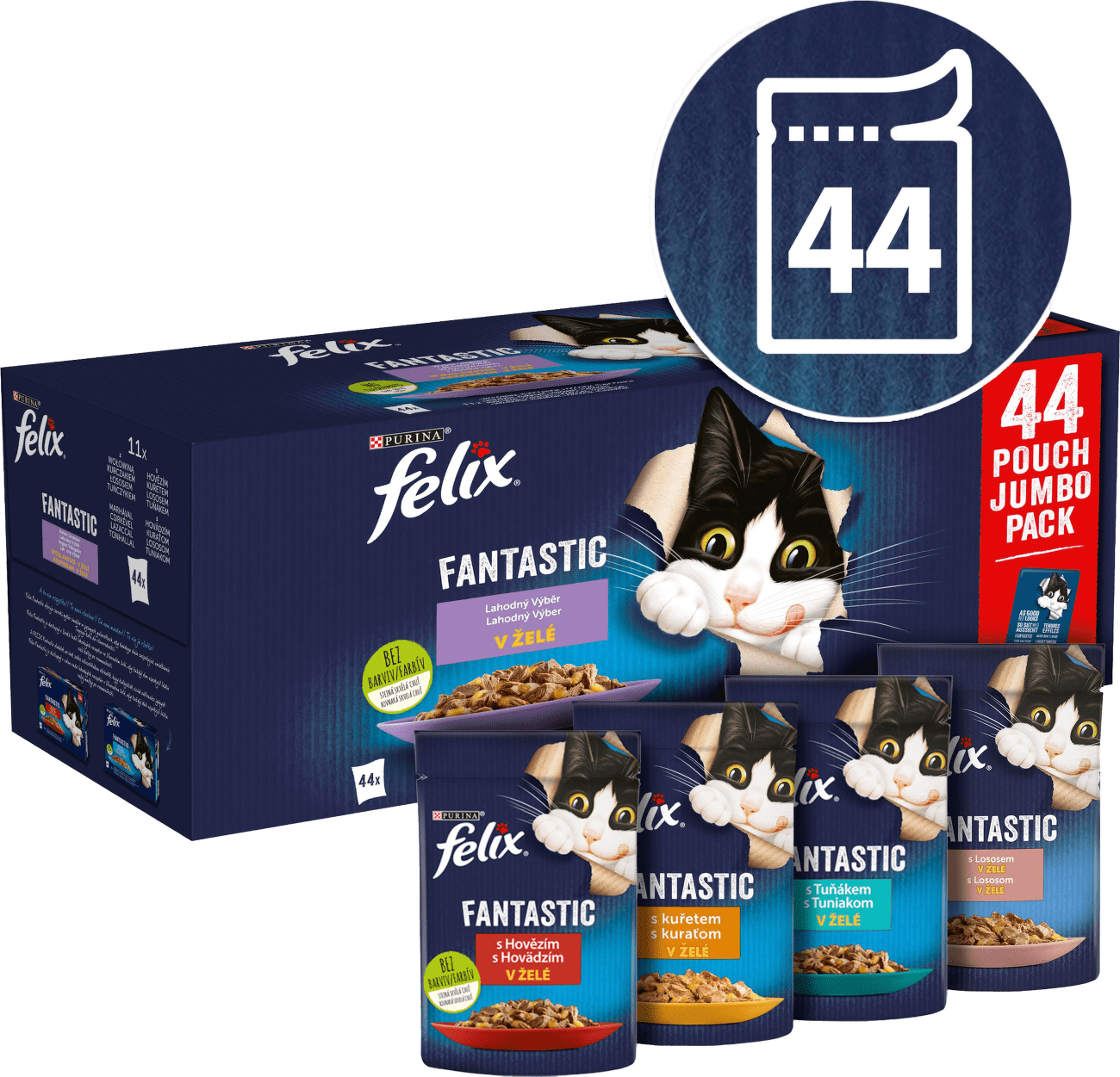 Felix Fantastic Multipack  hovězí/ kuře/ losos/ tuňák v želé 44x85g