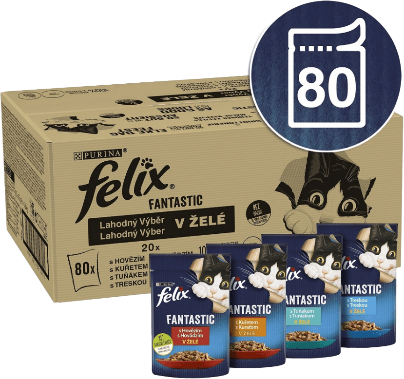 Felix Fantastic Multipack hovězí/kuře/tuňák/treska v želé 80x85g