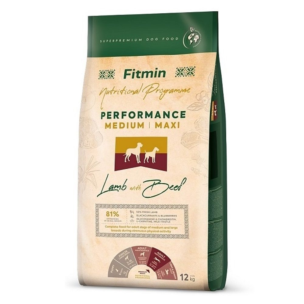 Fitmin Dog Medium/Maxi Performance Lamb With Beef 12 kg | Granule pro psy