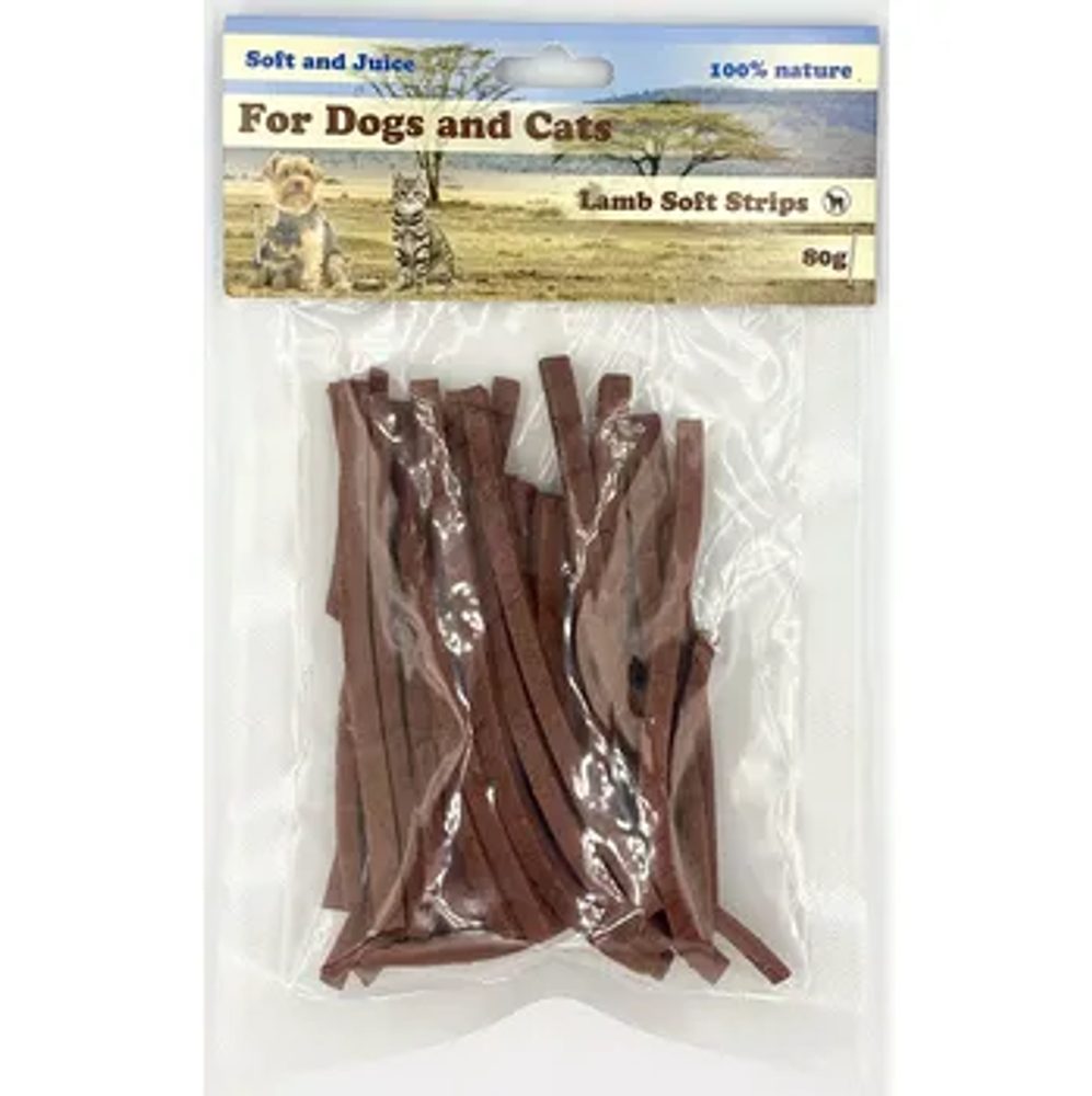 For Dogs and Cats Pochoutka Jehněčí proužky měkké 80g