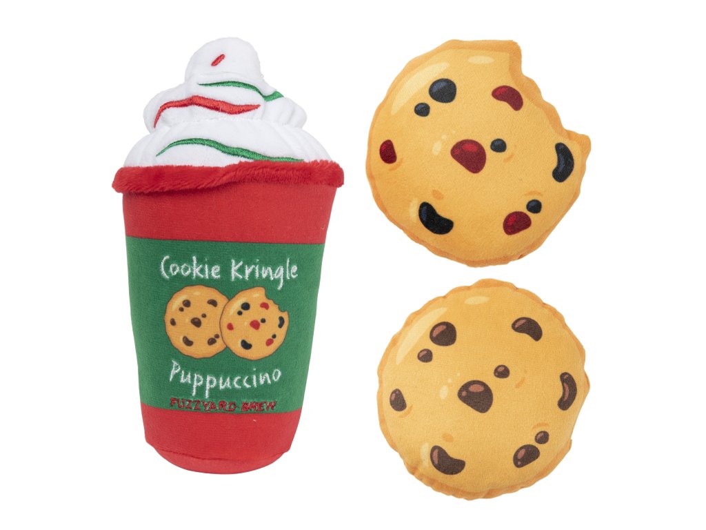 FuzzYard Xmas plyšová hračka kelímek Puppuccino a Cookies 3 ks