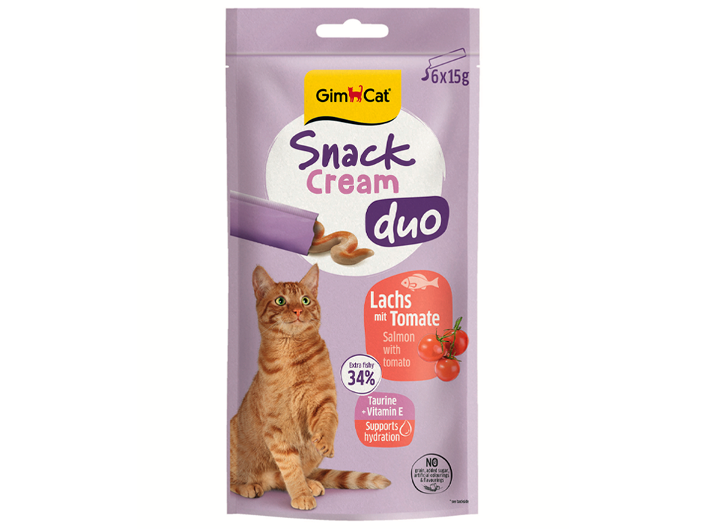 GimCat Snack Cream Duo losos a rajče 6×15 g