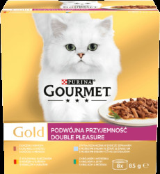 Gourmet Gold Multipack hovězí s kuřetem/králík s játry/mořské ryby se špenátem/kachna s krůtou 8x85g