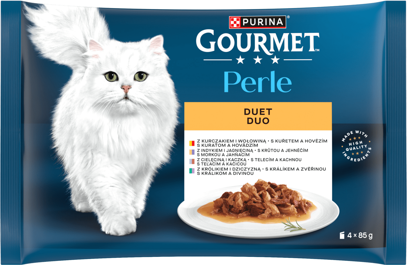 Gourmet Perle multipack DUO kuře-hovězí/krůta-jehněčí/telecí-kachna/králík-zvěřina 4x85g