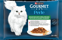 Gourmet Perle multipack minifiletky telecí se zeleninou/zvěřina se zeleninou/hovězí s mrkví/pstruh se špenátem ve šťávě 4x85g