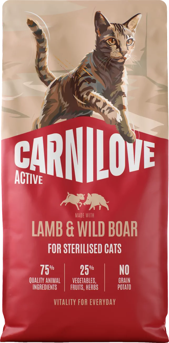 Granule CARNILOVE Active pro sterilizované kočky jehněčí a divočák 6 kg