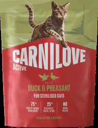 Granule CARNILOVE Active pro sterilizované kočky kachna a bažant 400 g