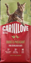 Granule CARNILOVE Active pro sterilizované kočky kachna a bažant 6 kg