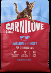 Granule CARNILOVE Active pro sterilizované kočky losos & krůta 2 kg