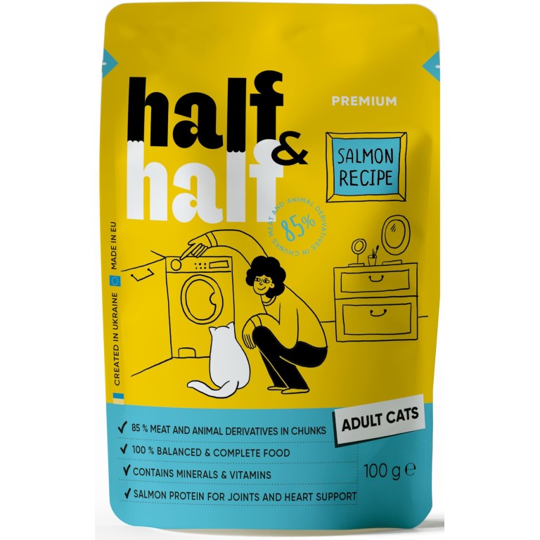 Half&Half Adult Cat kousky v želé losos kapsička pro kočky 100g