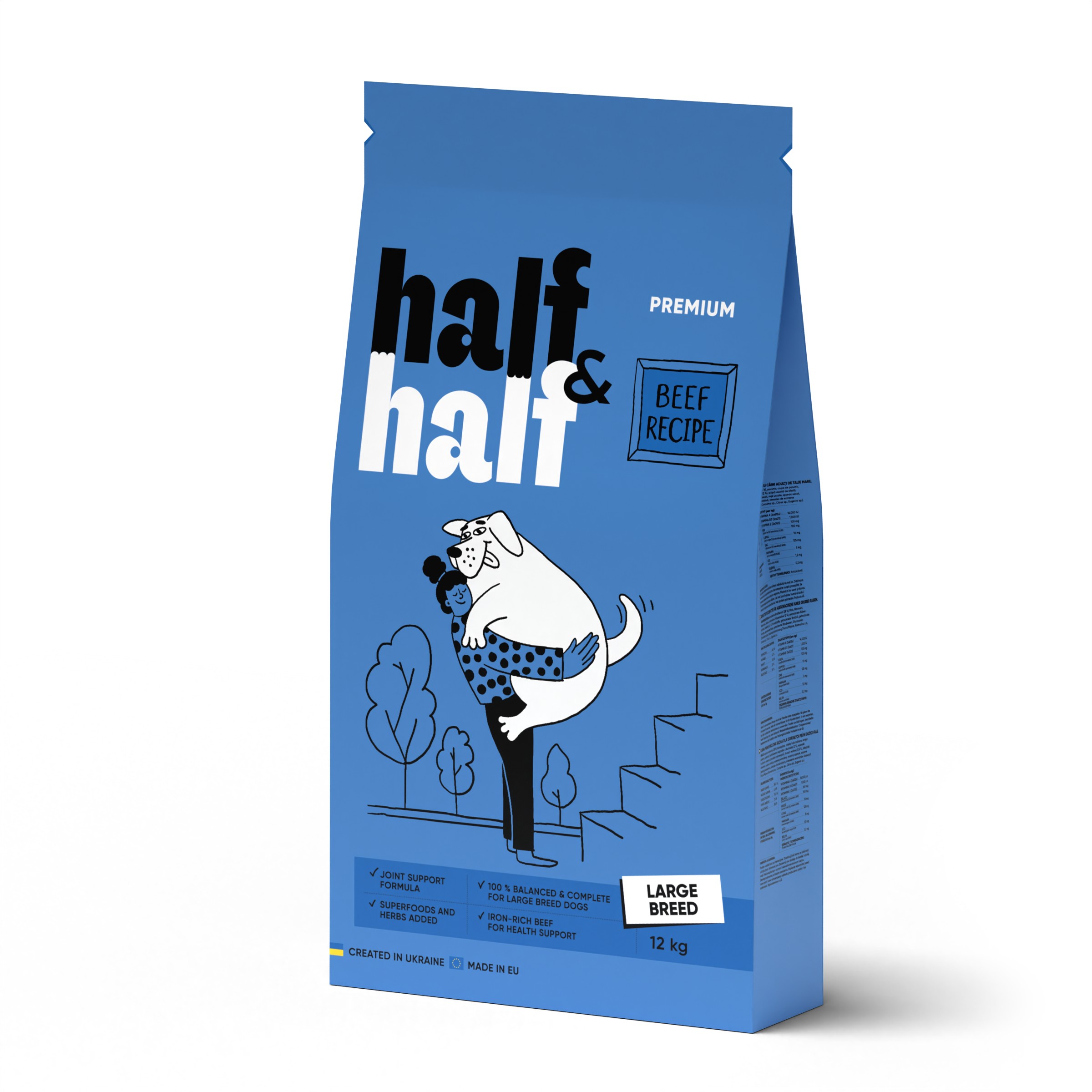 Half&Half Adult Large Breed hovězí granule pro psy 12 kg