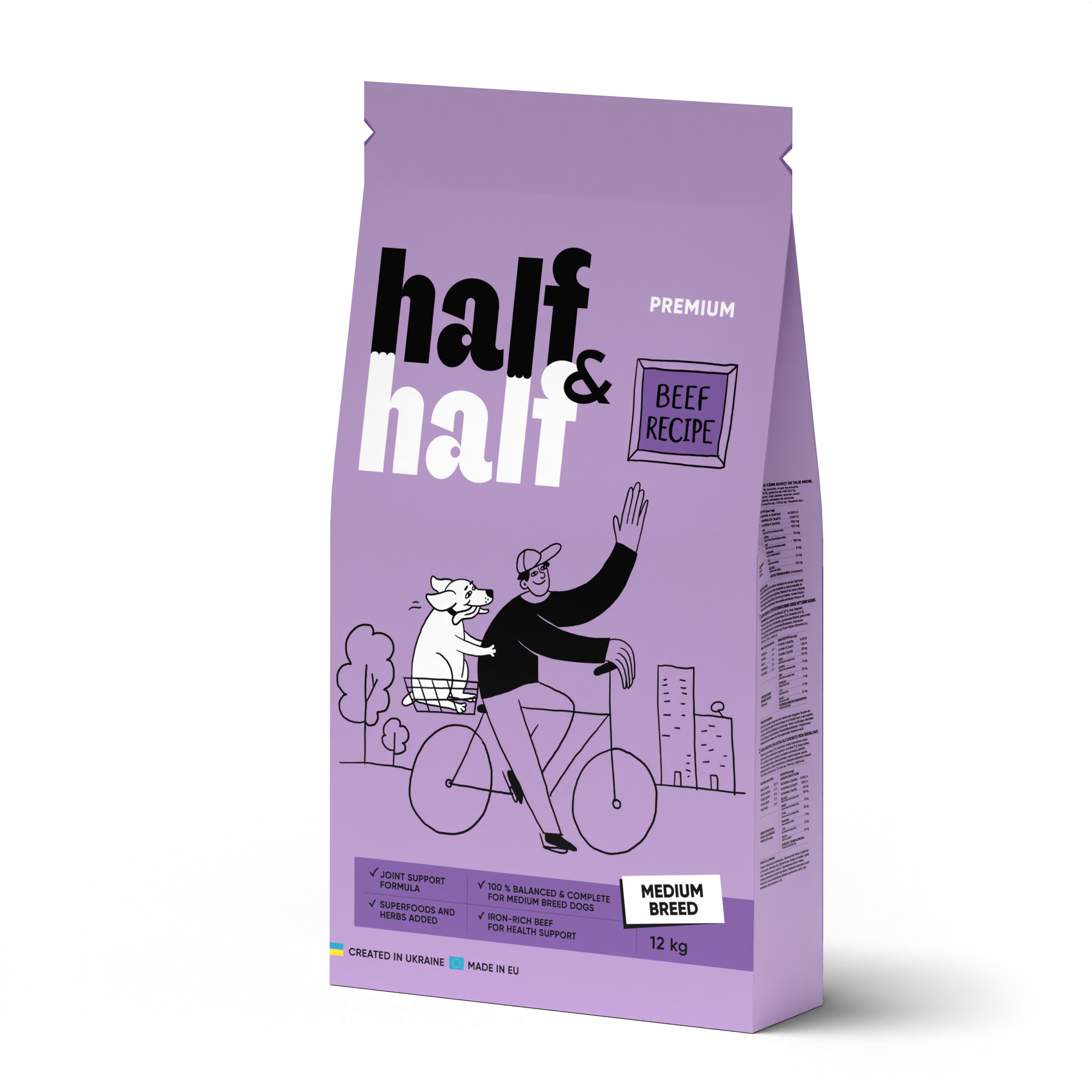 Half&Half Adult Medium Breed hovězí granule pro psy 12 kg