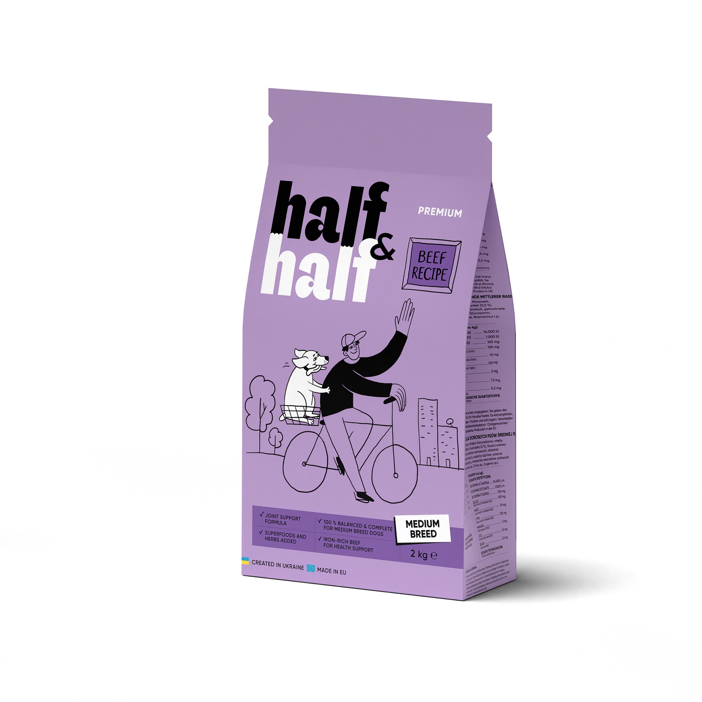 Half&Half Adult Medium Breed hovězí granule pro psy 2 kg