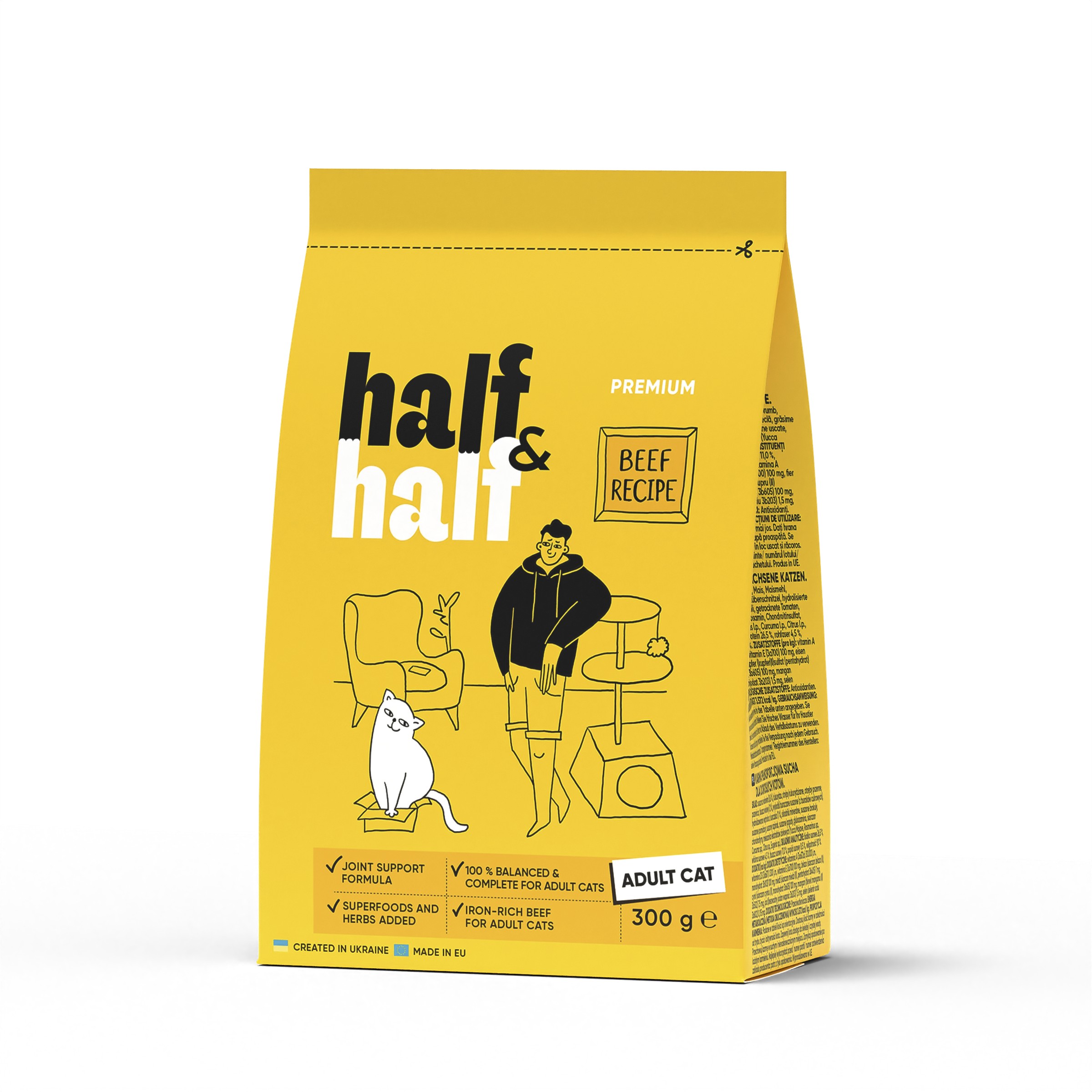 Half&Half Cat Adult hovězí granule pro kočky 0,3kg