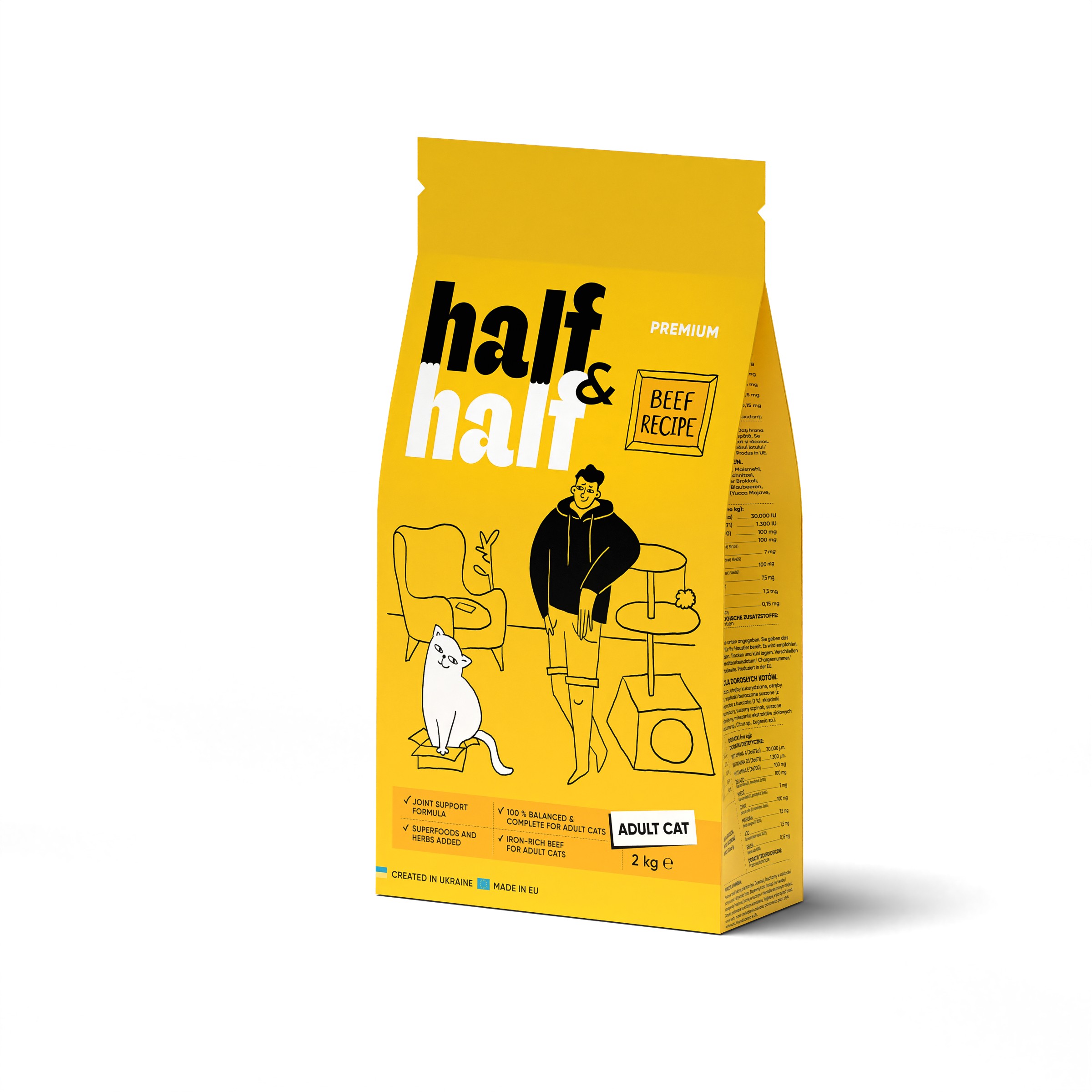 Half&Half Cat Adult hovězí granule pro kočky 2kg