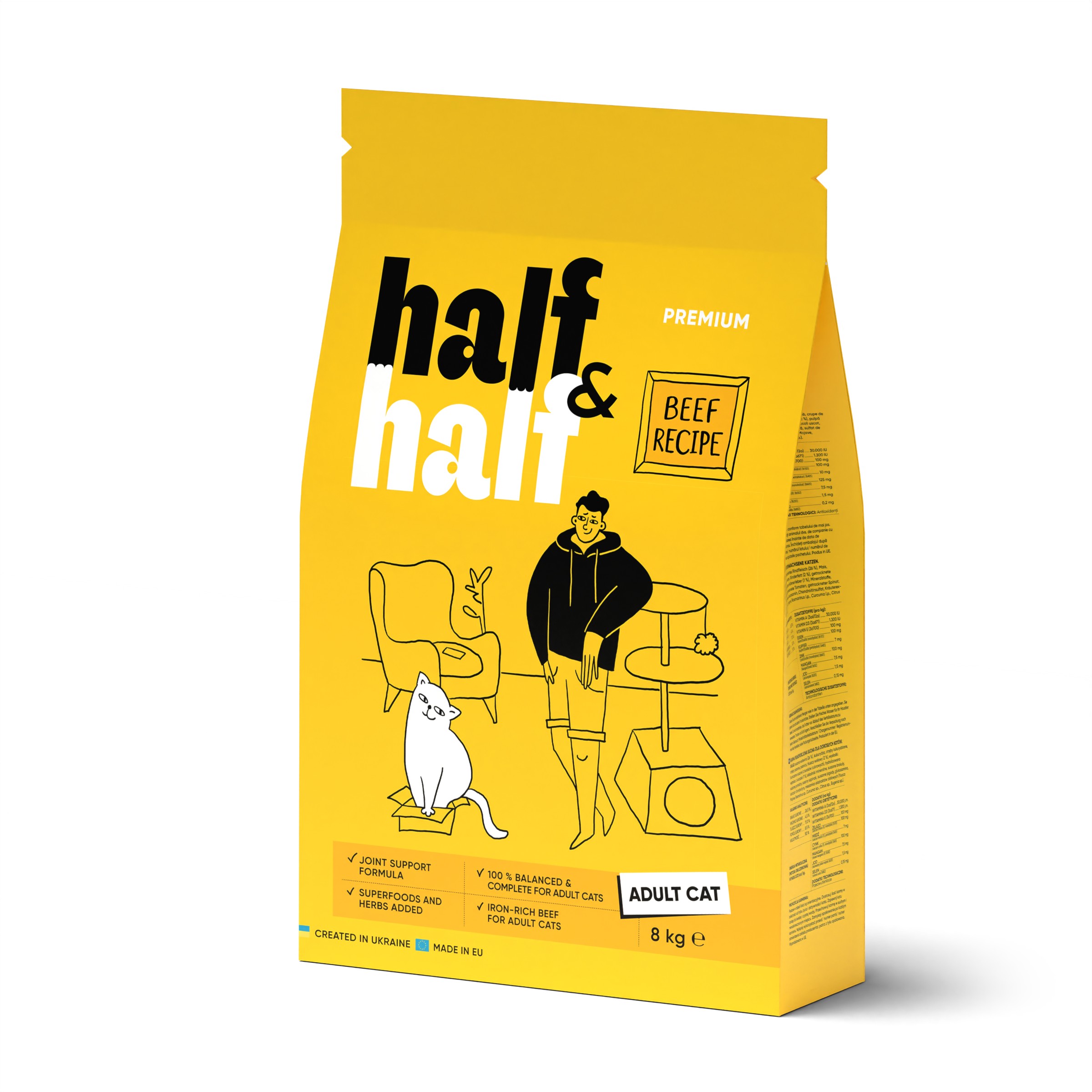 Half&Half Cat Adult hovězí granule pro kočky 8kg