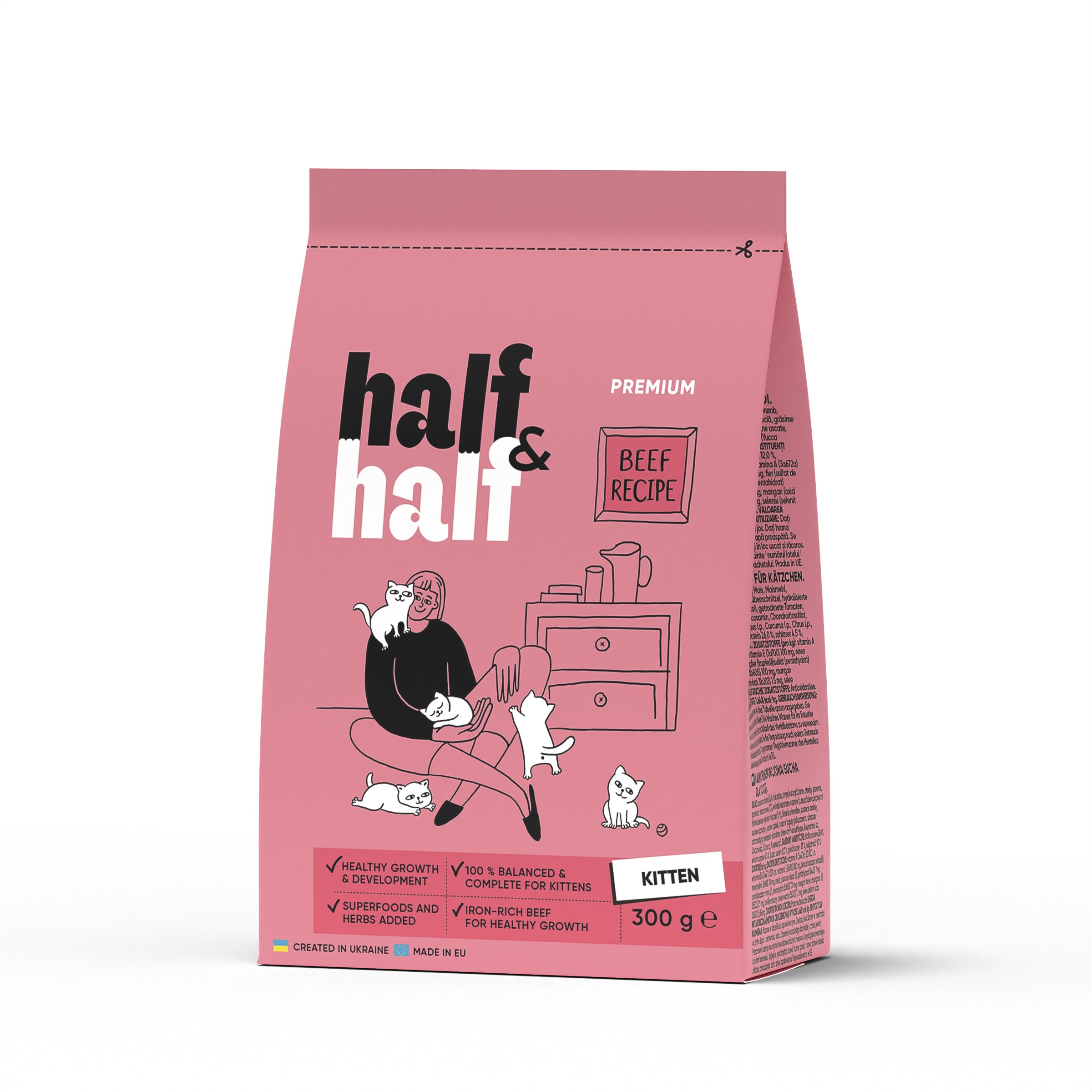Half&Half Kitten hovězí granule pro koťata 0,3kg