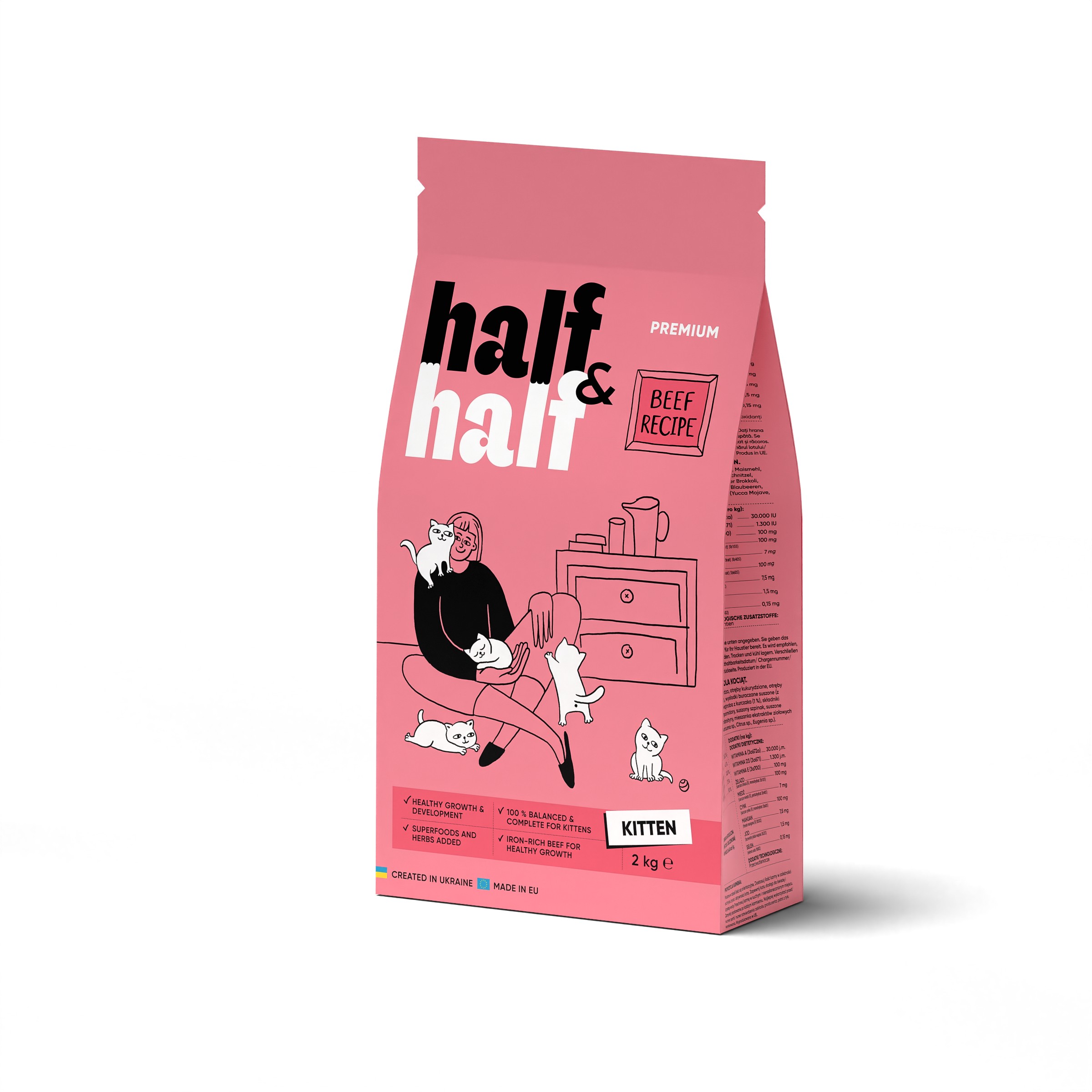 Half&Half Kitten hovězí granule pro koťata 2kg