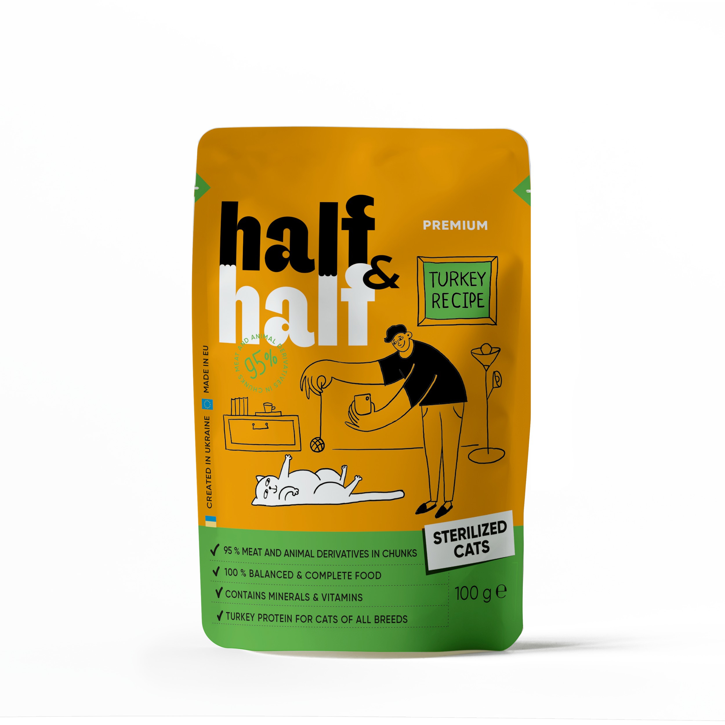 Half&Half Sterilised Cat kousky v želé krůta kapsička pro kočky 100g