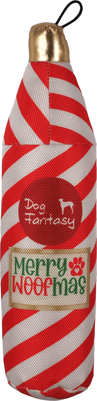 Hračka Dog Fantasy Winter Tale láhev pískací, šustící červeno-bílá 28cm
